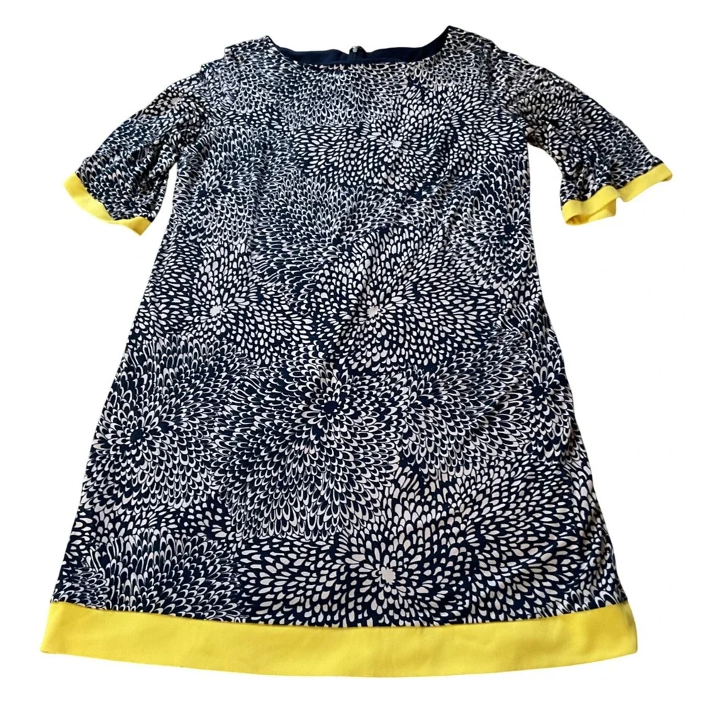 CJ Banks Navy Blue‎ White Floral Burst Shift Dress Yellow Trim 16W